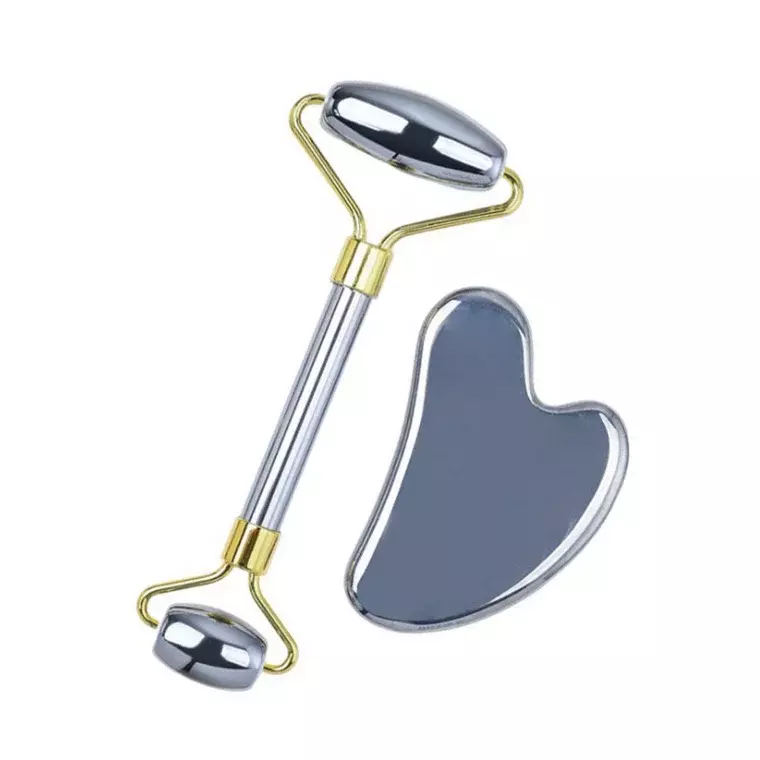 Blink Stainless Steel Roller and Gua Sha Anti-aging Facial Massge Set - Silver