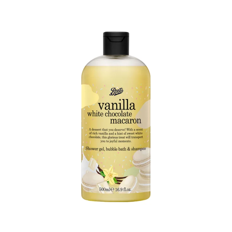 Boots Vanilla White Chocolate Macaron Shower Gel, Bubble Bath & Shampoo (500ml)