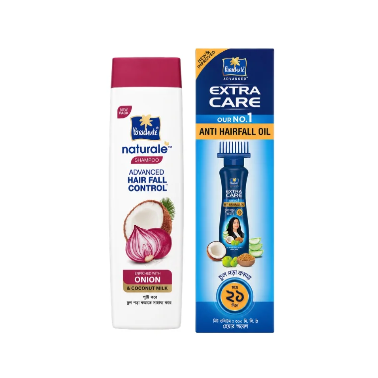 Parachute Anti Hairfall Oil Extra Care Root Applier) (300ml)  & Parachute Naturale Onion Advanced Hair Fall Control Shampoo (320ml)