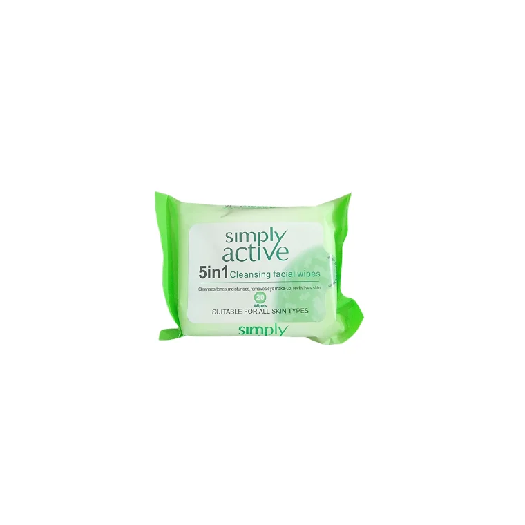 Simply Active 5 in 1 cleansing facial wipes (20 wipes)