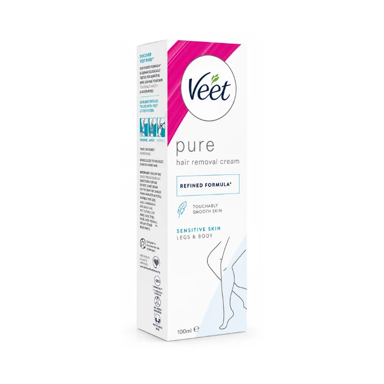 Veet Pure Hair Removal Cream For Sensitive Skin Peaux Sensibles Legs & Body (100ml)